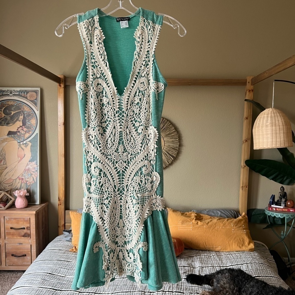 Venus/ Teal Ribbed Fit and Flare Dress size XS